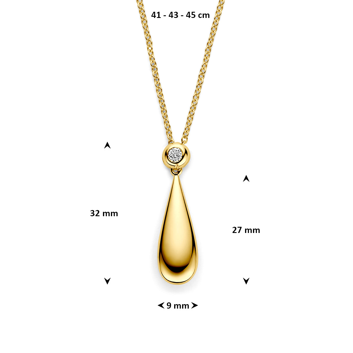 14k Goud Collier Druppel Diamant 0.15ct h si 41 - 43 - 45 cm