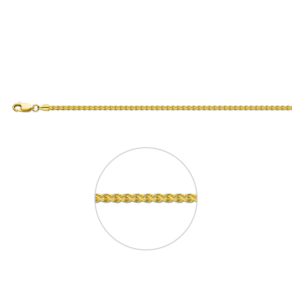 Vossestaart rond 2,1 mm 14K geelgoud geel