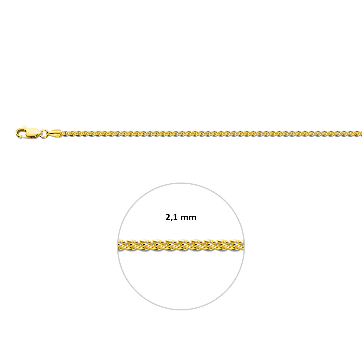 Vossestaart rond 2,1 mm 14K geelgoud geel