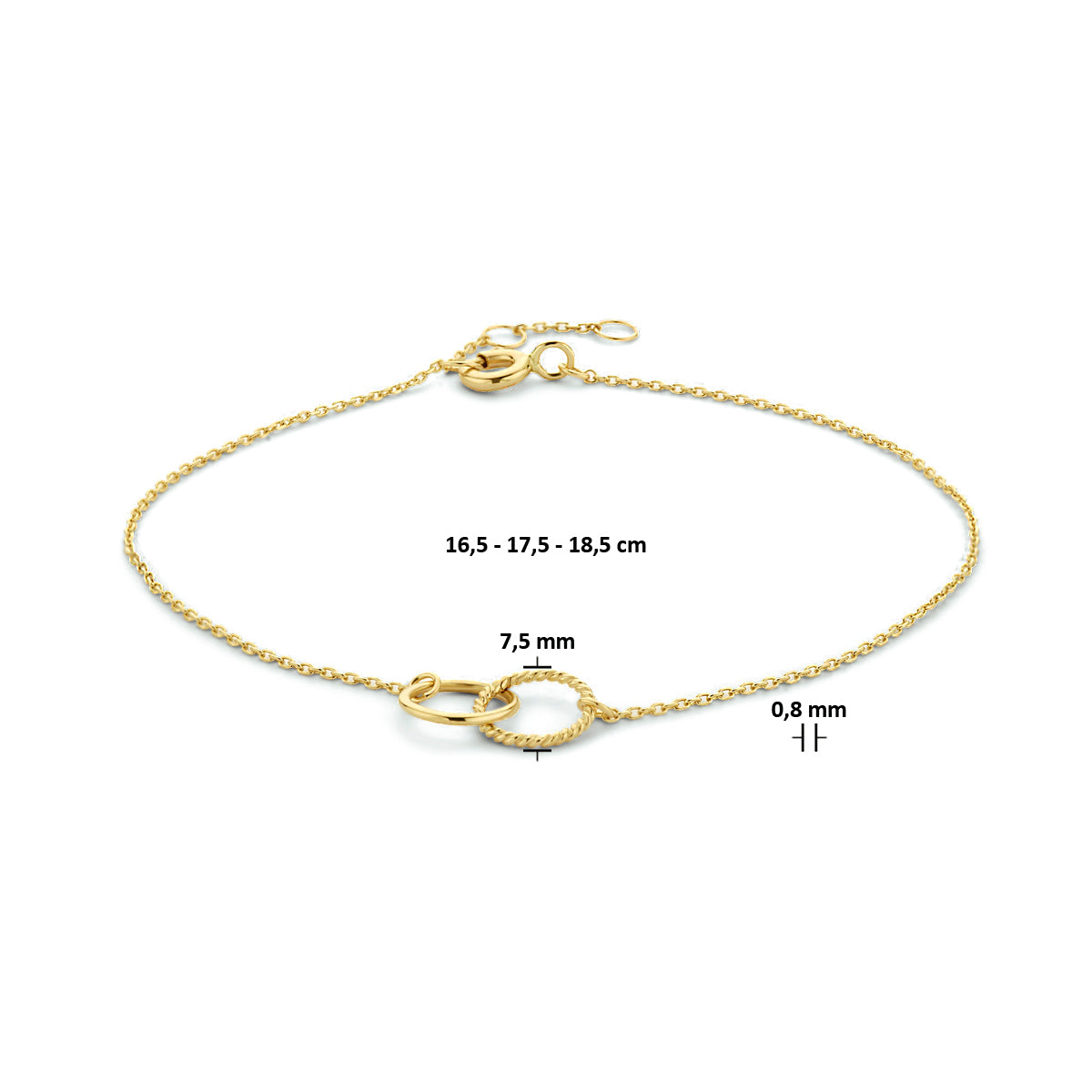 9k Goud Armband Rondjes 16,5 - 17,5 - 18,5 cm