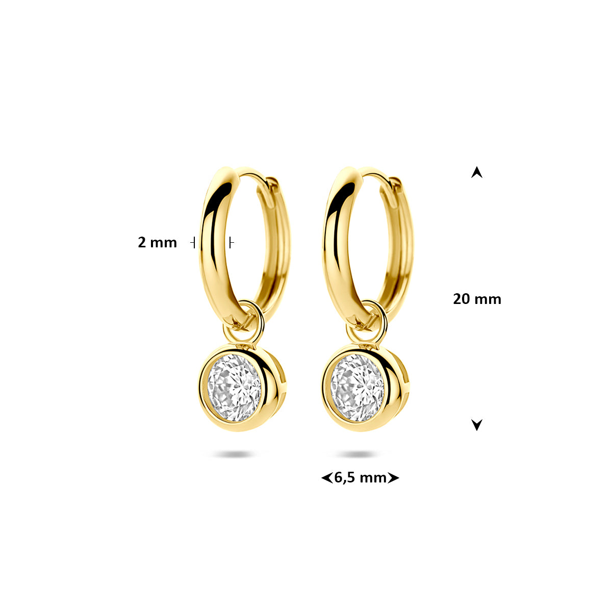 9k Goud Klapoorringen Zirkonia 20mm