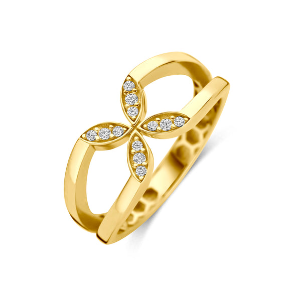 9k Goud Ring Bloem Zirkonia